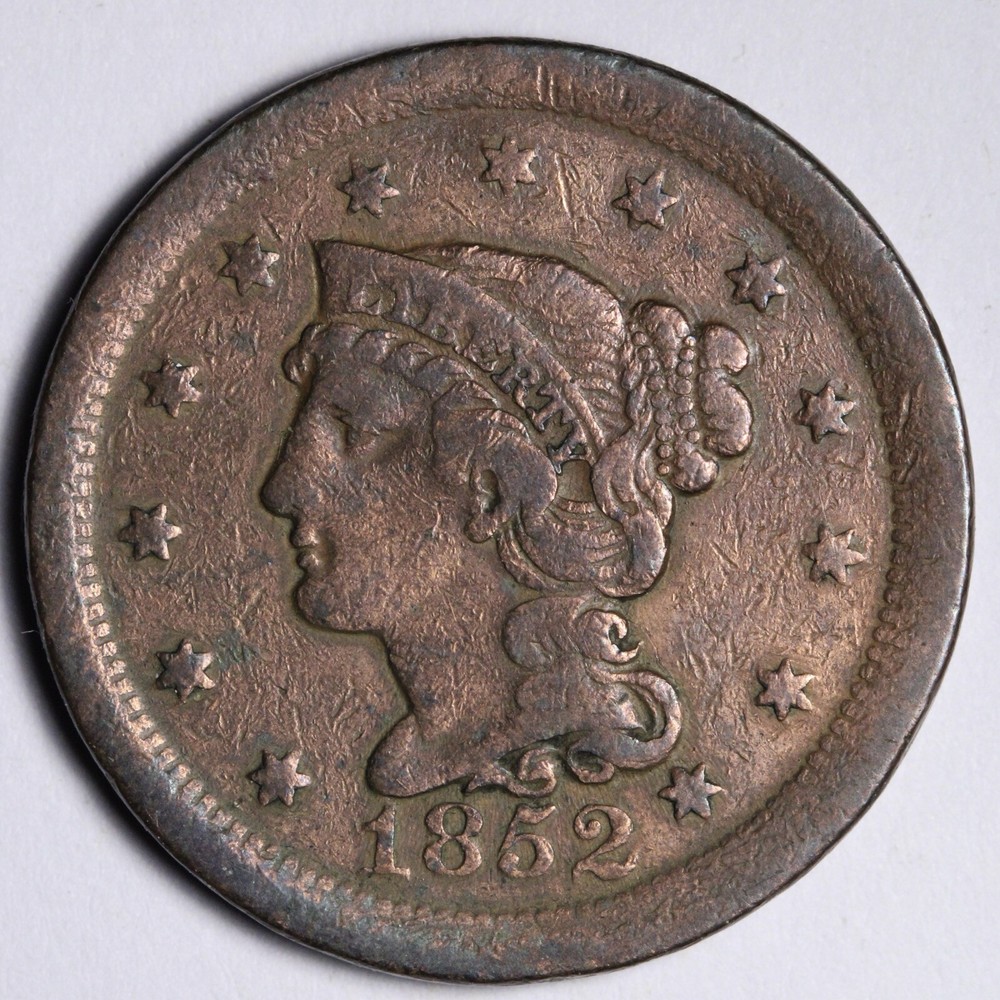 1852 Braided Hair Large Cent FINE E134 KCS