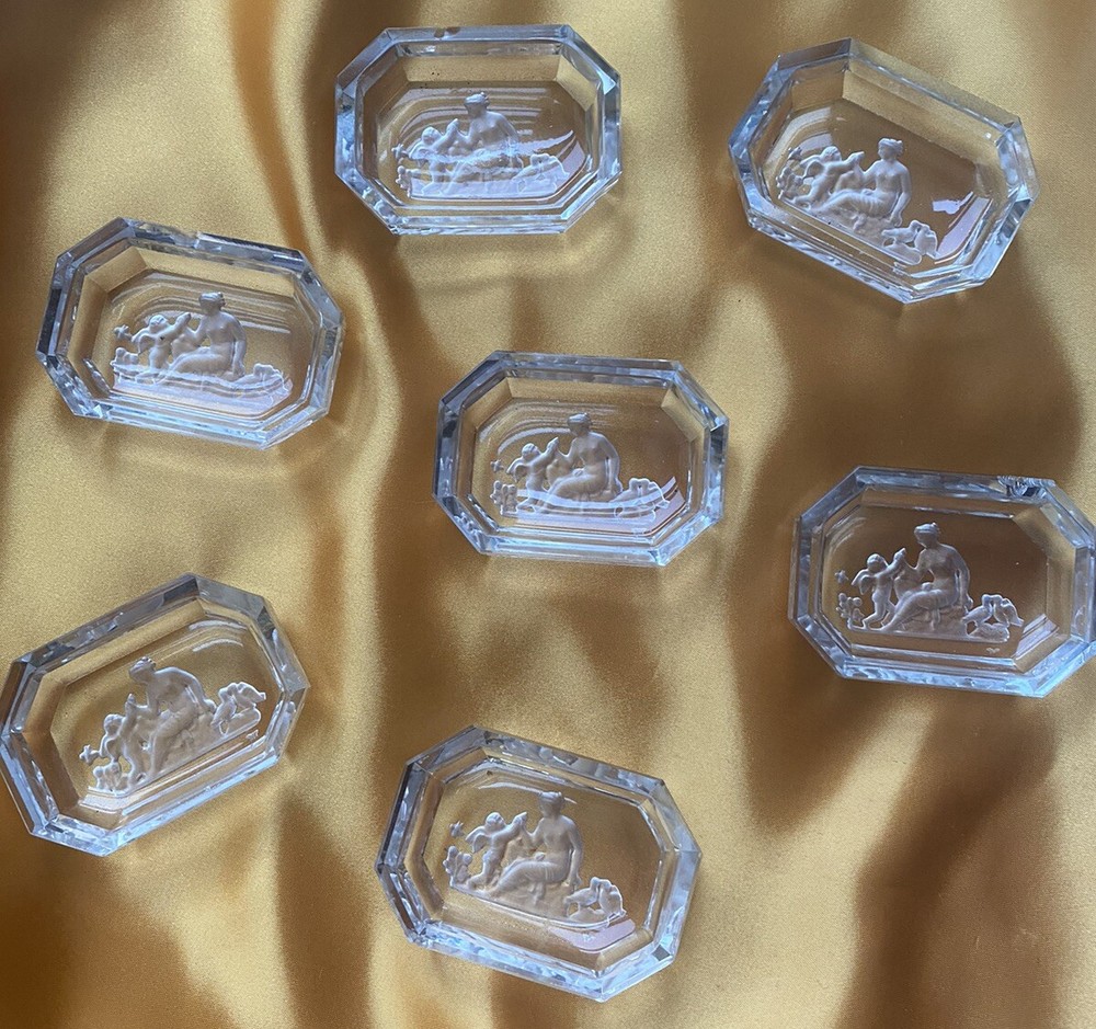Vintage Heinrich Hoffman 7 Salt Cellars Crystal Intaglio (same)Hexagon 2.5” EUC
