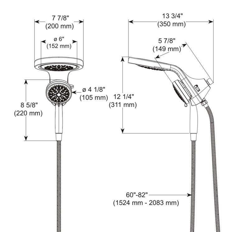 Delta HydroRain 2-in-1 Showerhead 5-Setting in H2O Matte Black 58680-BL25