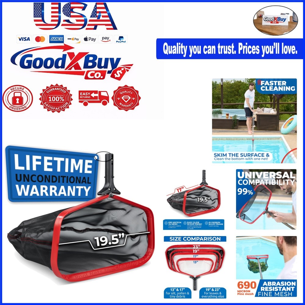 ProTuff 19In Pool Net for Pros - Lifetime Replacement - Fast Cleaning - Red -...