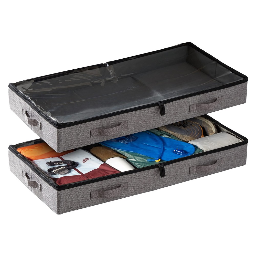 Under Bed Storage Containers, Low Profile Underbed Organizers with Sturdy Han...