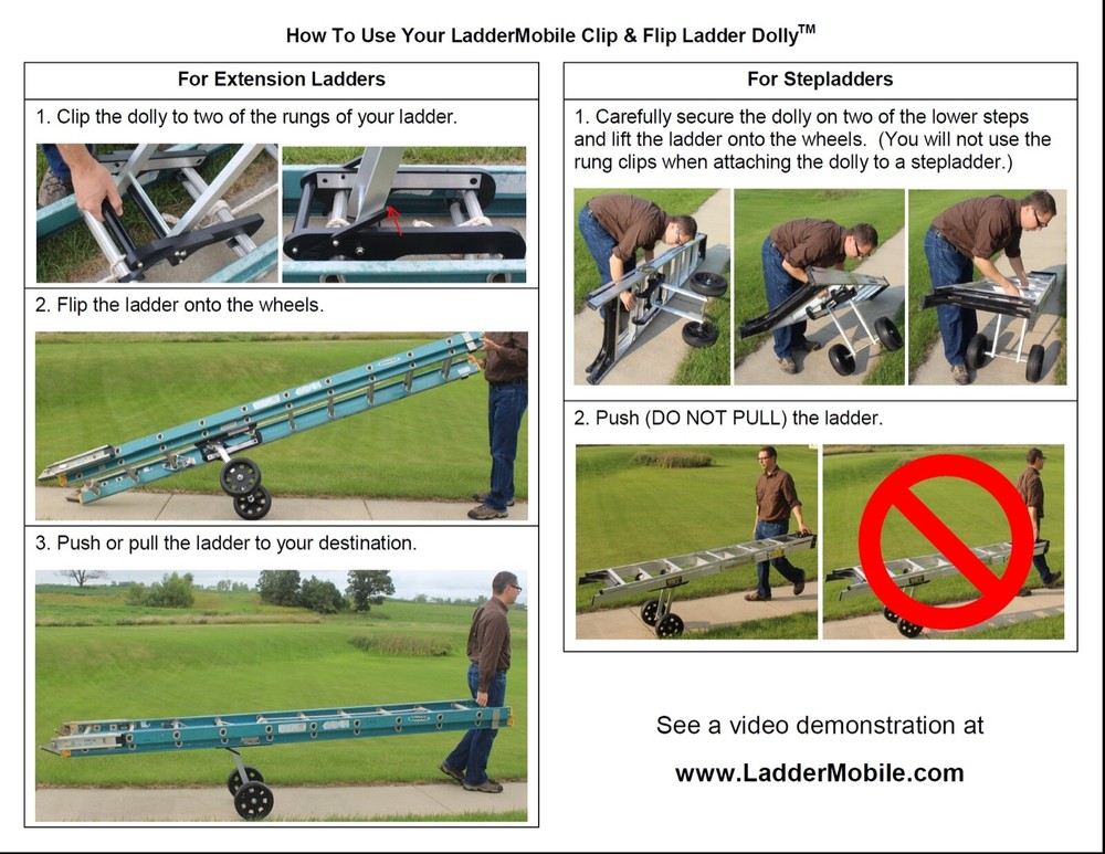 Scratch&Dent LADDERMOBILE Clip & Flip Ladder Dolly Caddy, Extension & Stepladder