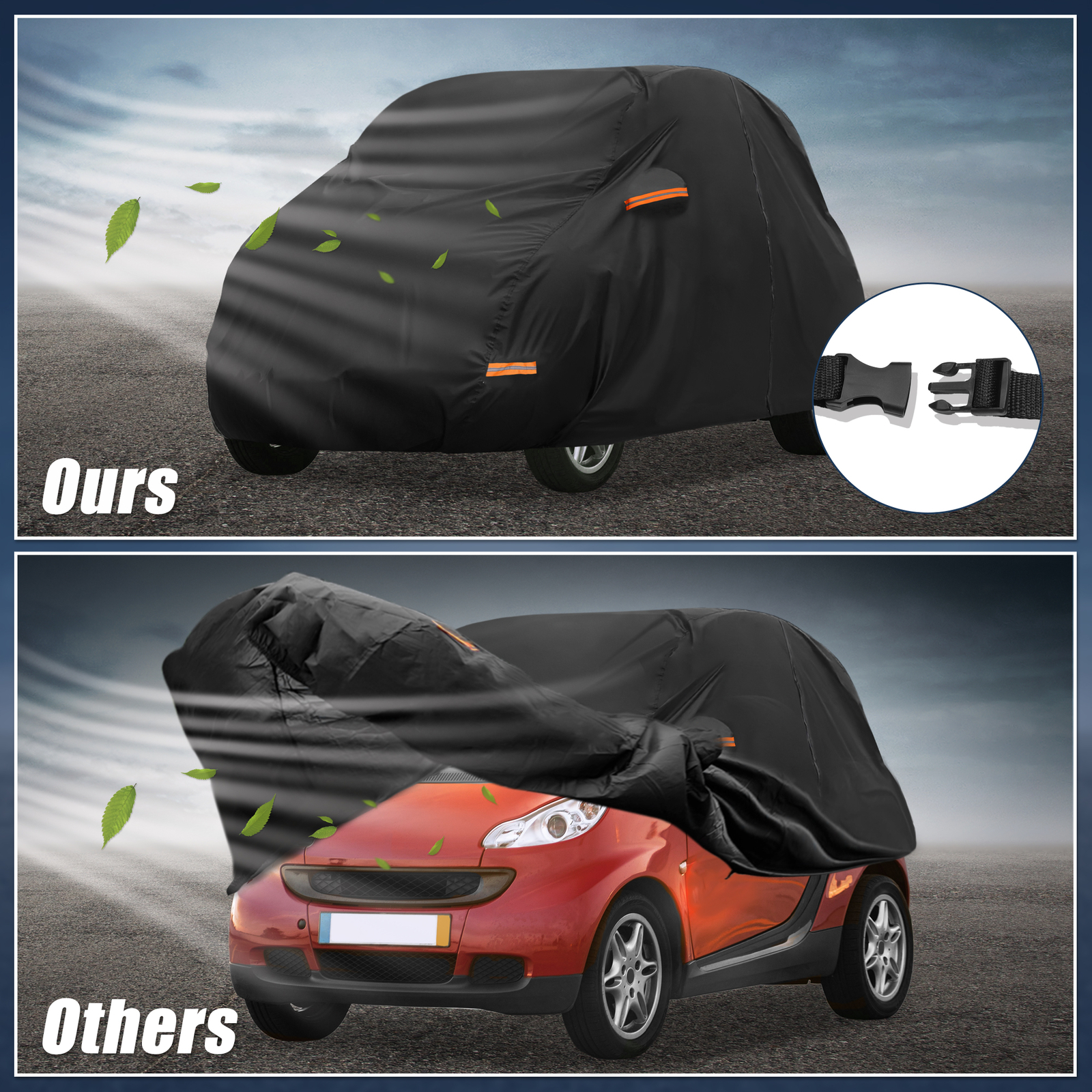Waterproof 210D-PU Oxford Car Cover for Smart Fortwo 07-23 with Zipper Black