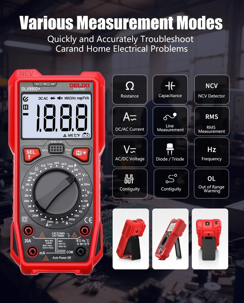 DELIXI Digital Multimeter, Manual Range Tester with High Accuracy Red