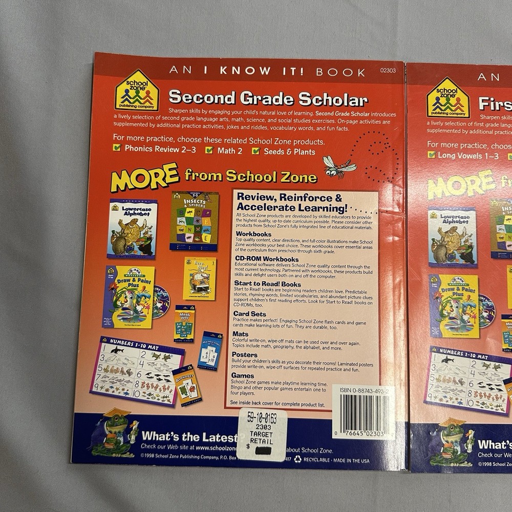 School Zone First & Second Grade Scholar Deluxe Workbook Set 1998 Homeschool
