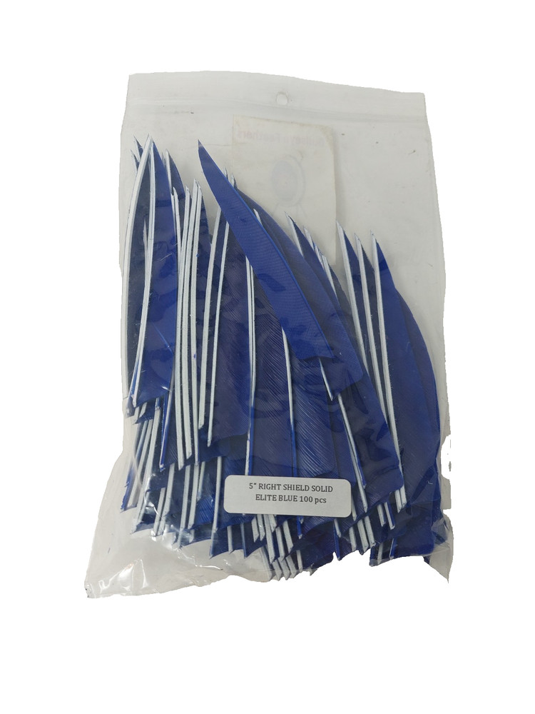 100pk Bullseye Archery Feathers 5" Right Wing: Shield Solid Elite Blue