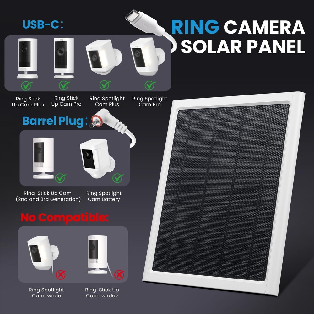 Ring Solar Panel,8W Ring Solar Charger Compatible with Stick Up Camera & Pro,...