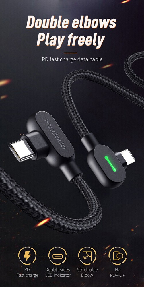 USB Type C Cable To For iPhone LED Fast USB-C Charger MCDODO 36W PD iPhone