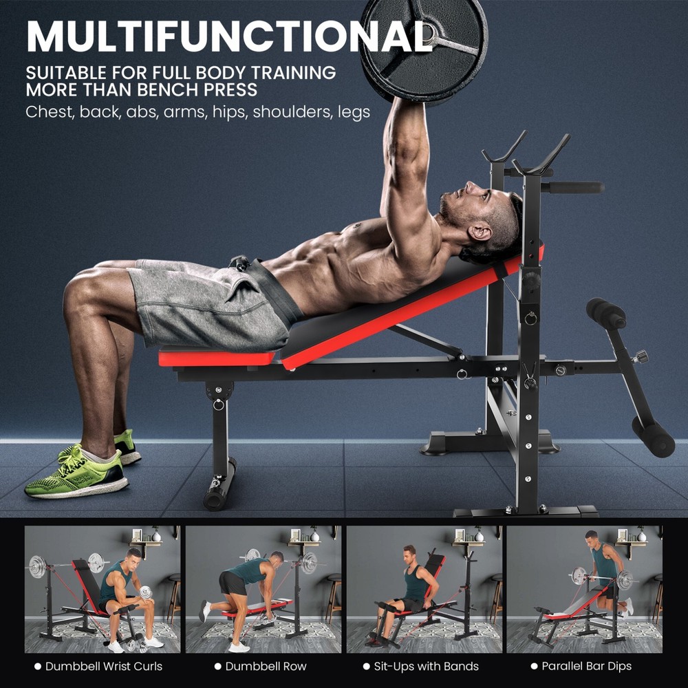 Olympic Weight Bench Set Bench Press Rack with Removable Foot Catch Foldable NEW