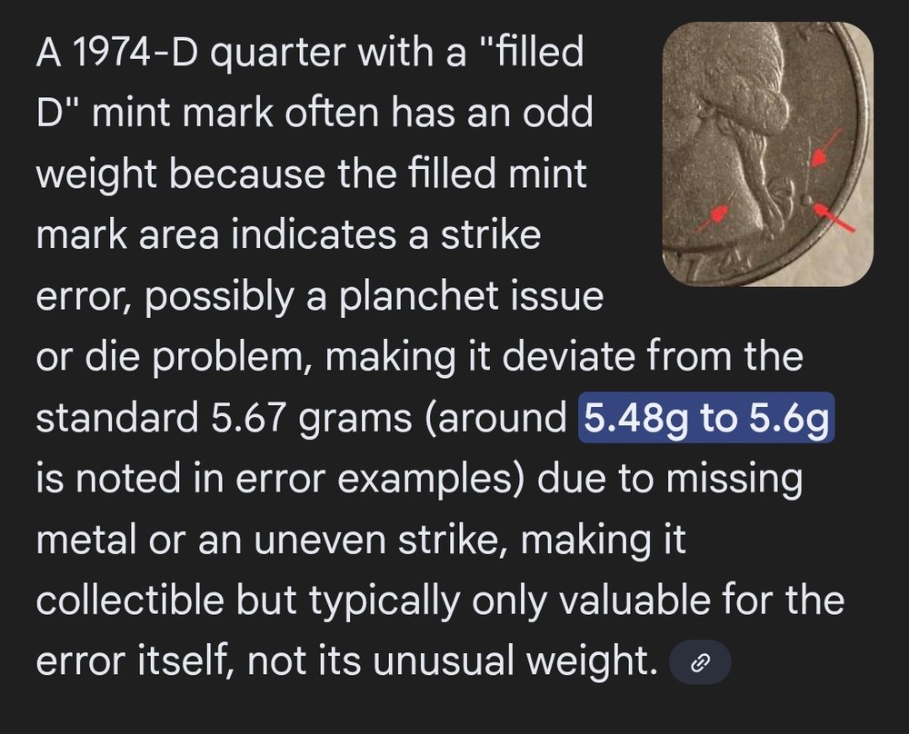 1974-D Washington Quarter Error: Filled D Mint Mark