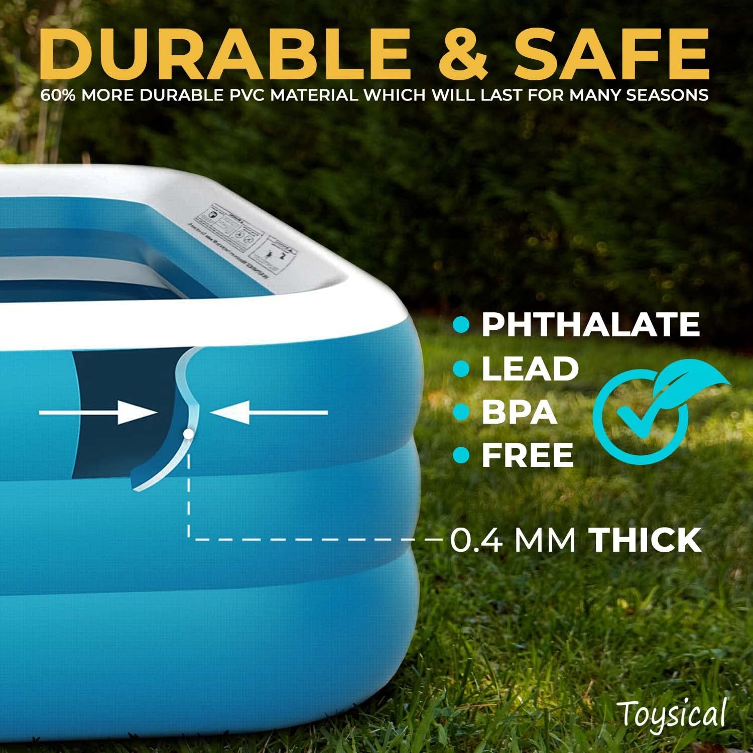 Inflatable Pool for Kids and Adults with Pump - 118 x 72 x 22 - More Durable ...