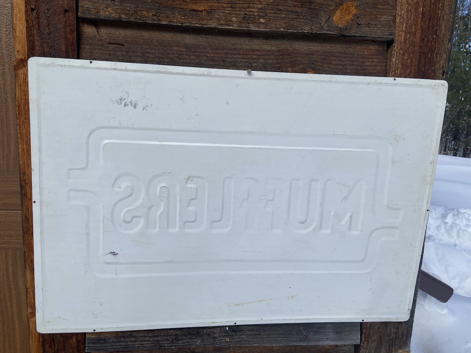 Rare Version Vintage Walker Mufflers Advertisement Sign Embossed Letters 3' X 2’