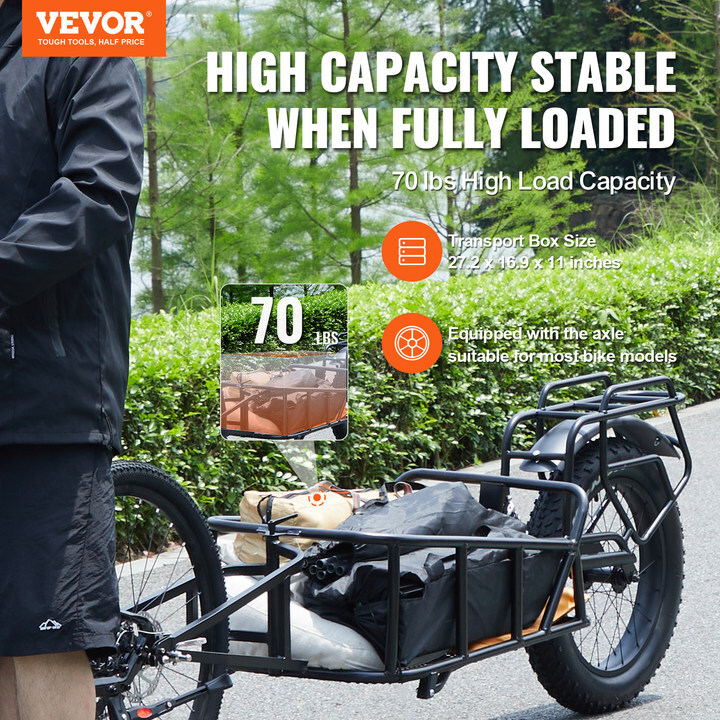 VEVOR Bike Cargo Trailer Bicycle Carrier Storage Cart 70 lbs Load Carbon Steel