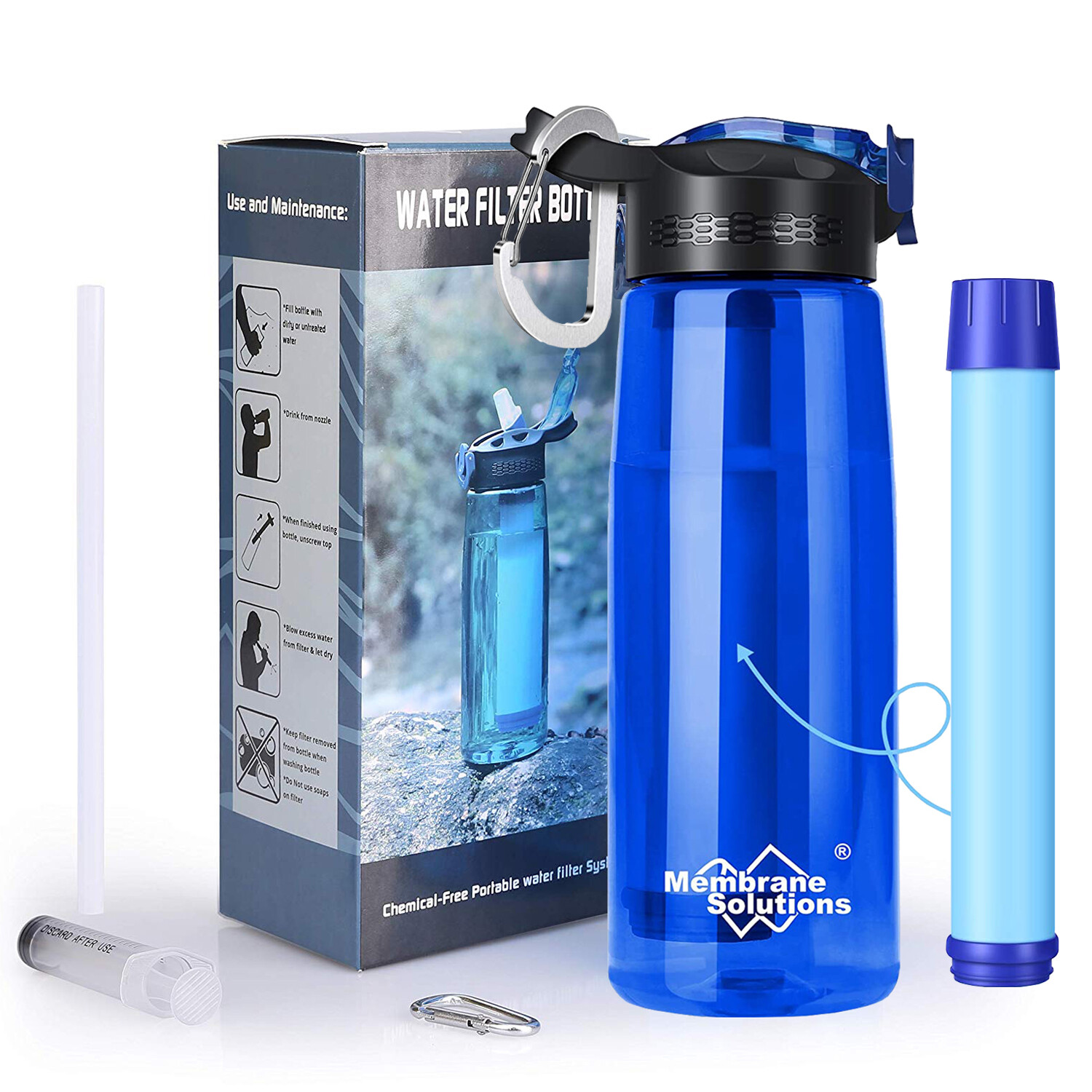 Water Filter Bottles W/Straw Water Filtration Bottle Purifier Outdoor Emergency