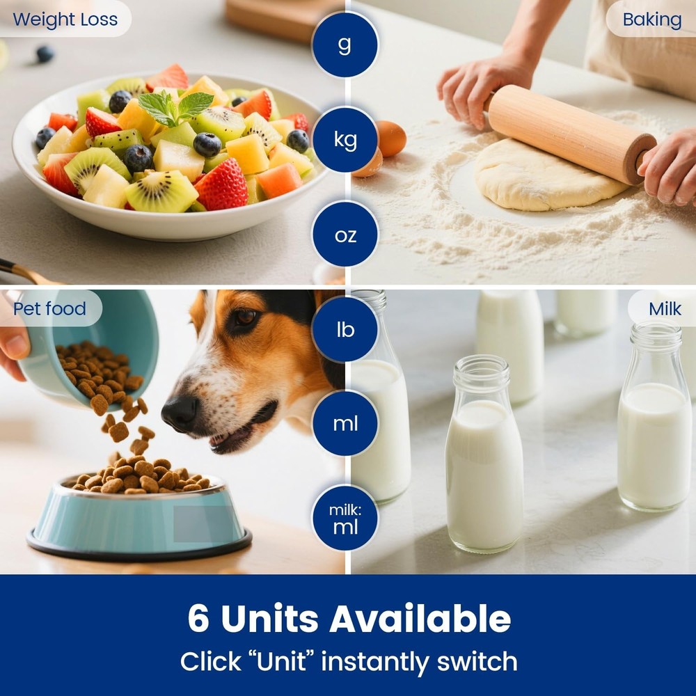 Bascula Digital De Cocina 33lb Recargable De Precision Para Comida Ash Silver US