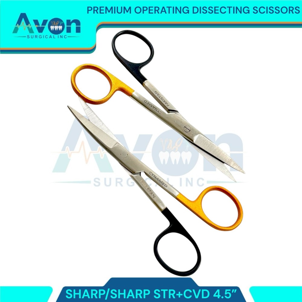 2PK - O.R Operating Scissors 4.5in, Sharp Tips, Cur & Str Blades, Premium