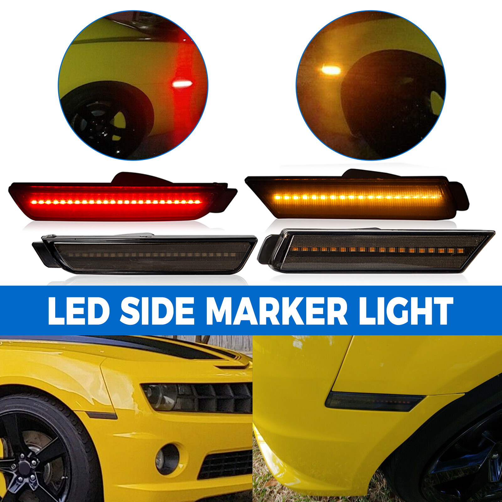 4PCS LED Bumper Side Smoked Marker Light Lamps Set For 2010-2015 Chevy Camaro