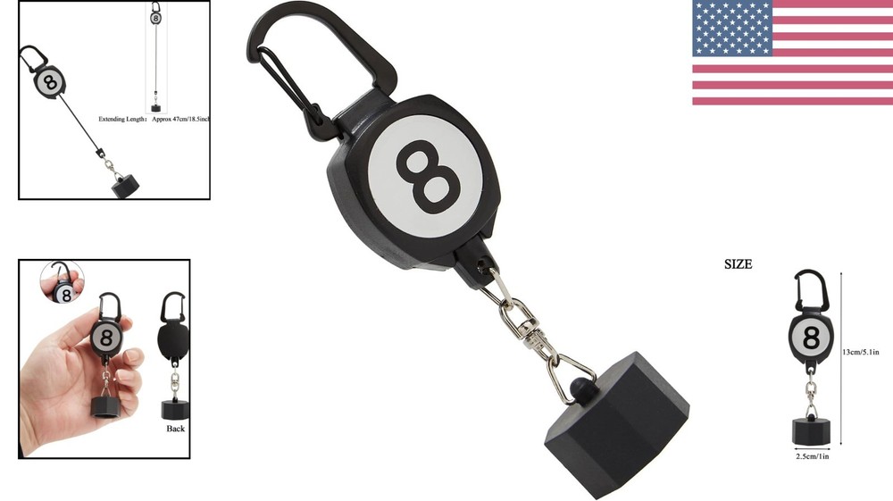Sleek Black Billiard Chalk Holder with Retractable Key Ring - Compact & Portable