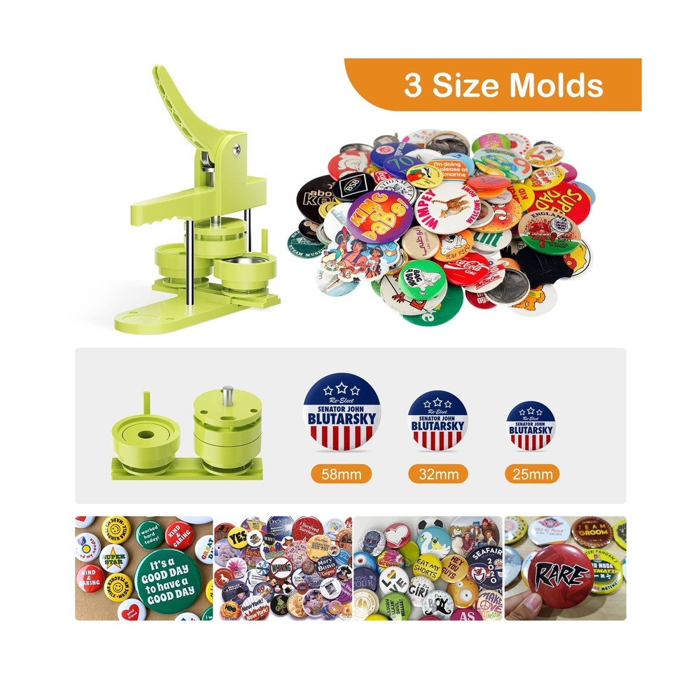 Button Maker Machine Multiple Sizes 330 Sets, Pin Maker 1''+1.25''+2.25'' But...