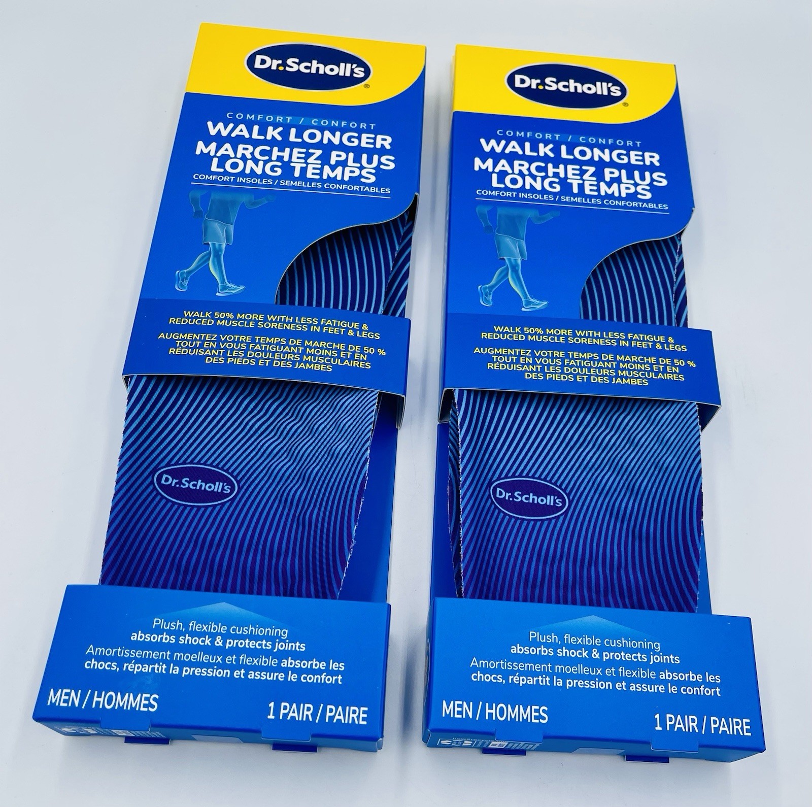 2 Pair -Dr.Scholl’s Walk Longer Plush Foam Insoles Men 8-14 Blue AP2 : 4 PCS