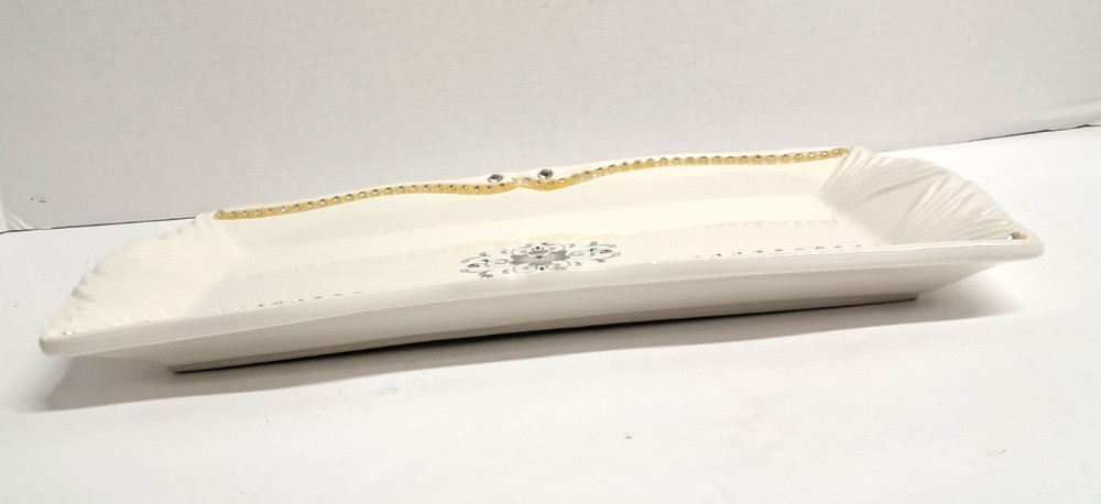 D Lusso Designs Couture Ceramic Serving Platter Dish White Gray