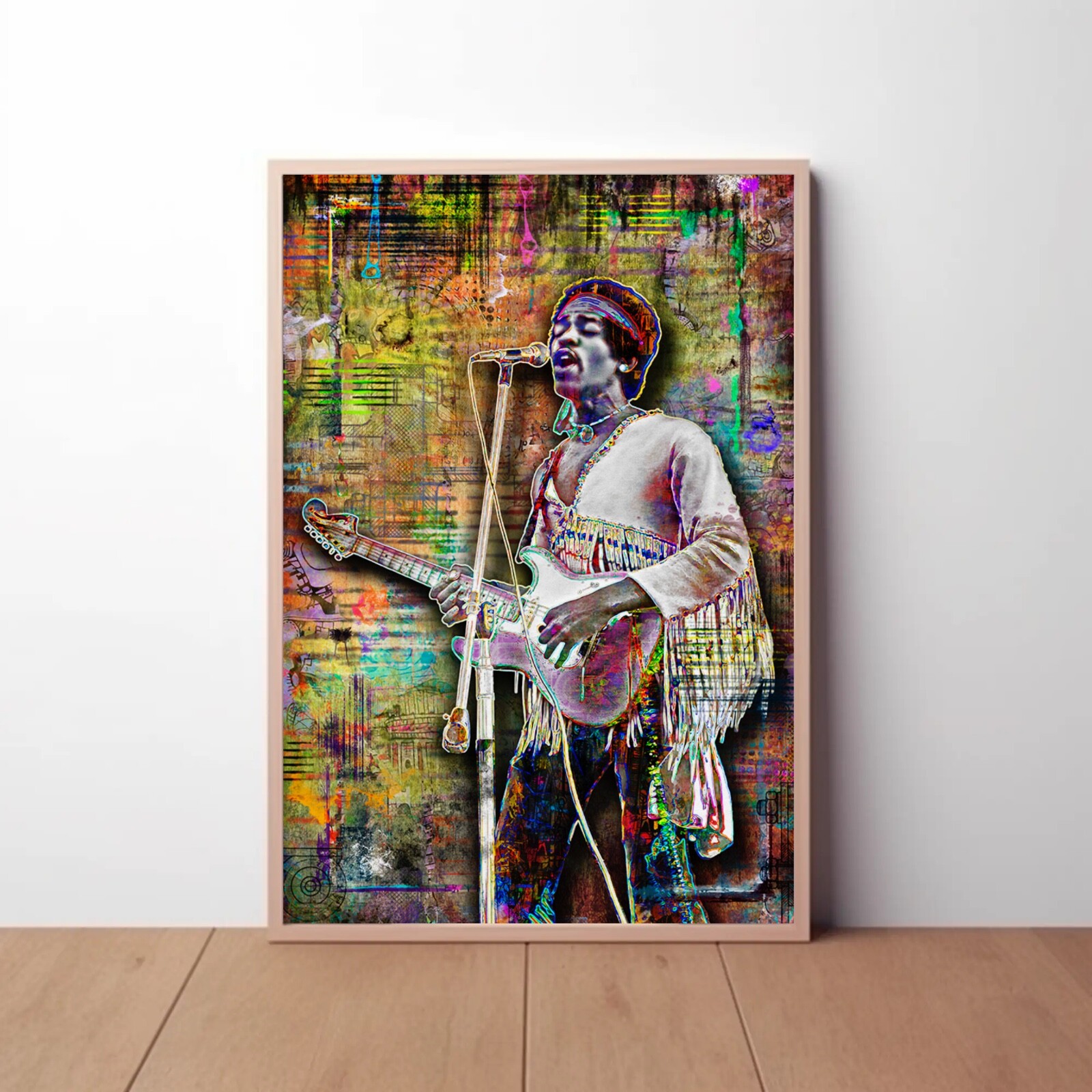 Jimi Hendrix 16x20in Poster, Jimi Hendrix Guitar Tribute Print Free Shipping US