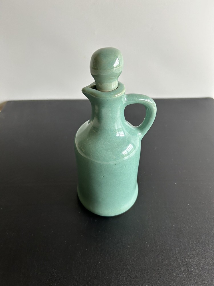 Handmade Pottery Green Glazed Vase Pitcher With Stopper