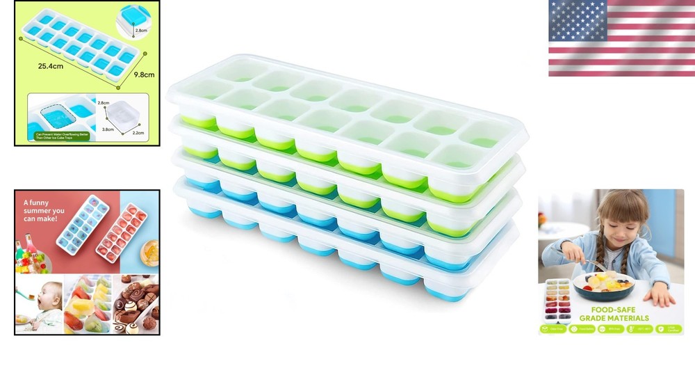 Multi-Purpose Silicone Ice Cube Trays - 4 Pack, Safe & Versatile for Drinks