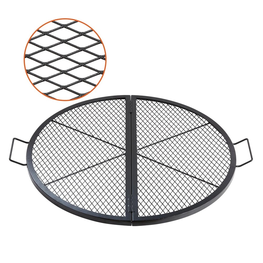 X-Marks Fire Pit Grill Grate, Foldable Round Cooking Grate, Heavy Duty Steel