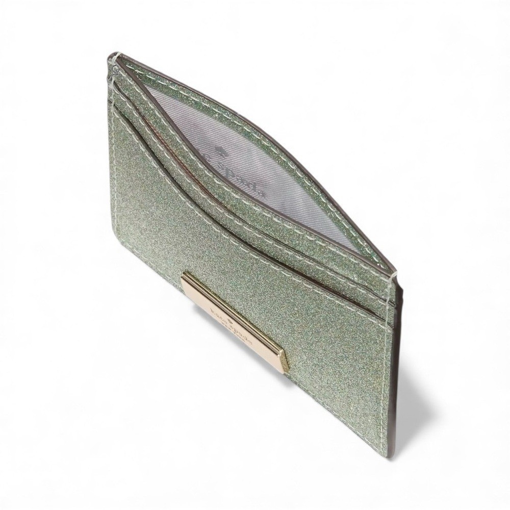 Kate Spade Kenzie Glitter Mixed MaterialsBoxed Small Slim Card Holder NWT NIB