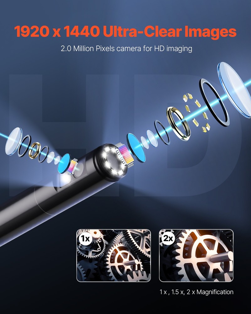 VEVOR Dual Lens Borescope Endoscope Camera for Android IOS & 10FT Snake Cable