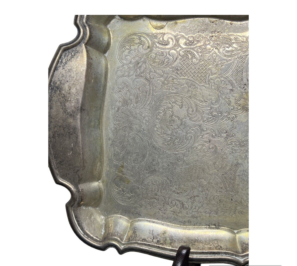 Oneida Silverplate Tray e Scalloped Edge Rectangular 15"x9" Shows Patina AS IS