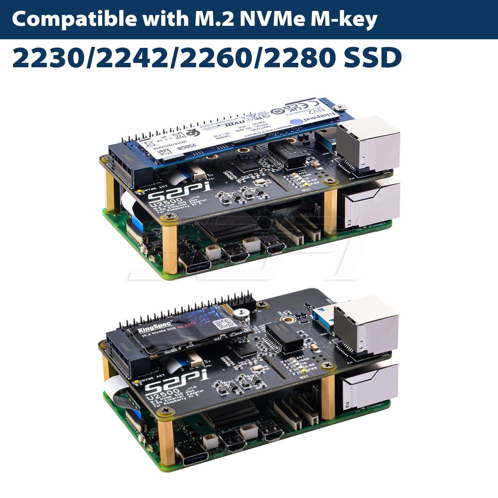 W01 U2500 USB 2.5G ethernet + NVME HAT for Raspberry Pi 5
