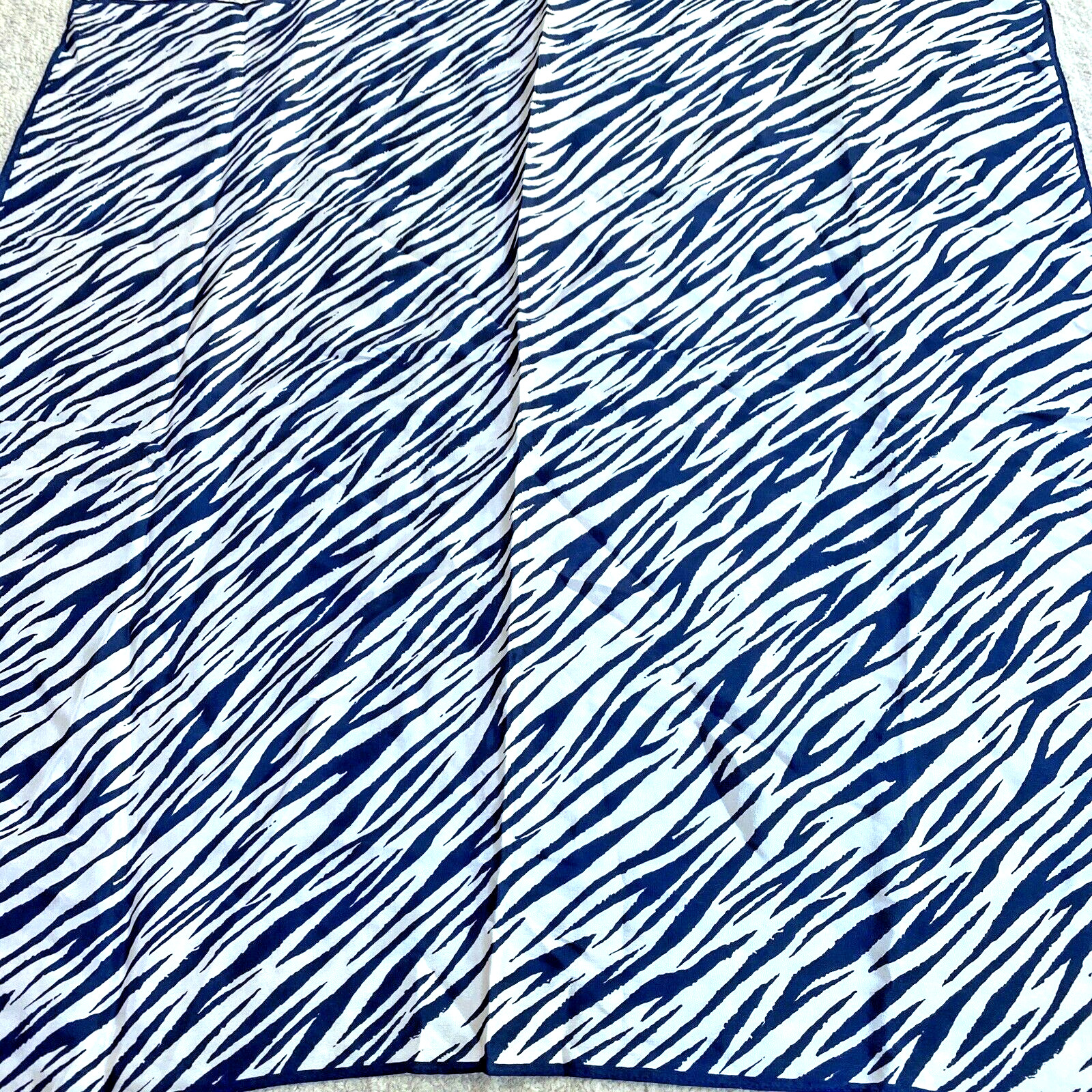 Vintage Oscar De La Renta Silk Scarf Navy Blue & White Mod Stripes Large Square