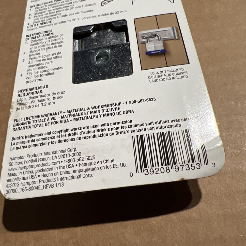 Brinks 4 1/2” Fixed Staple Hasp - New