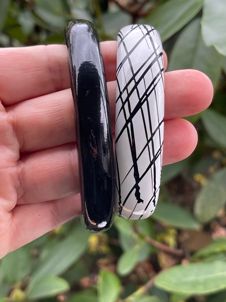 Two Early Plastic Molded Bangle Bracelets Black & White