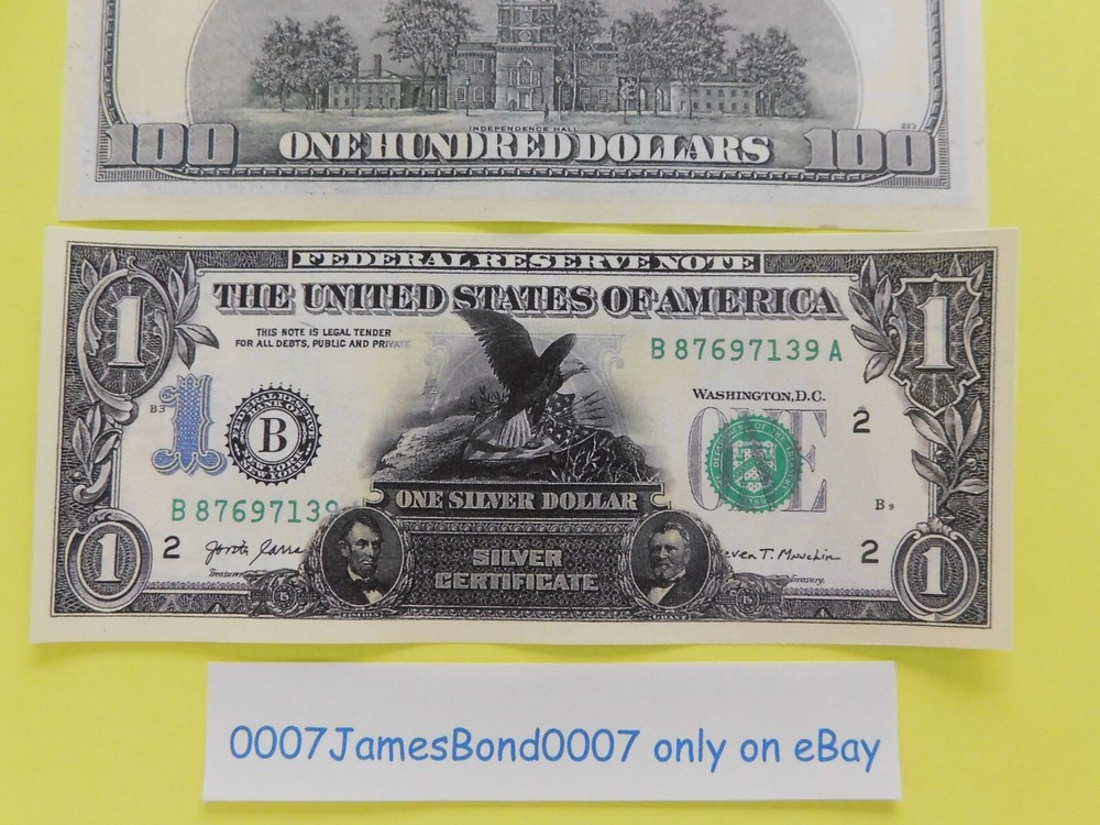 $1 BLACK EAGLE Silver Certificate PHOTO COPY $100 on reverse.