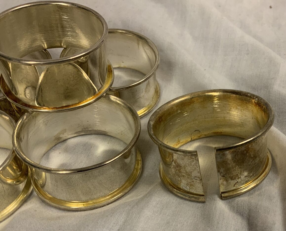 8 Vintage Silver Plate Rolled Edge Napkin Rings Hong Kong