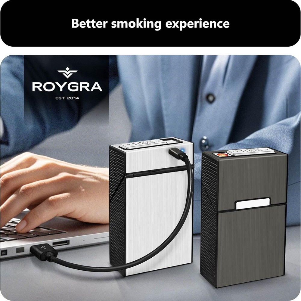 Cigarette Case 85mm King Size with Lighter (2 Pack), Magnetic Switch 20 Capacity