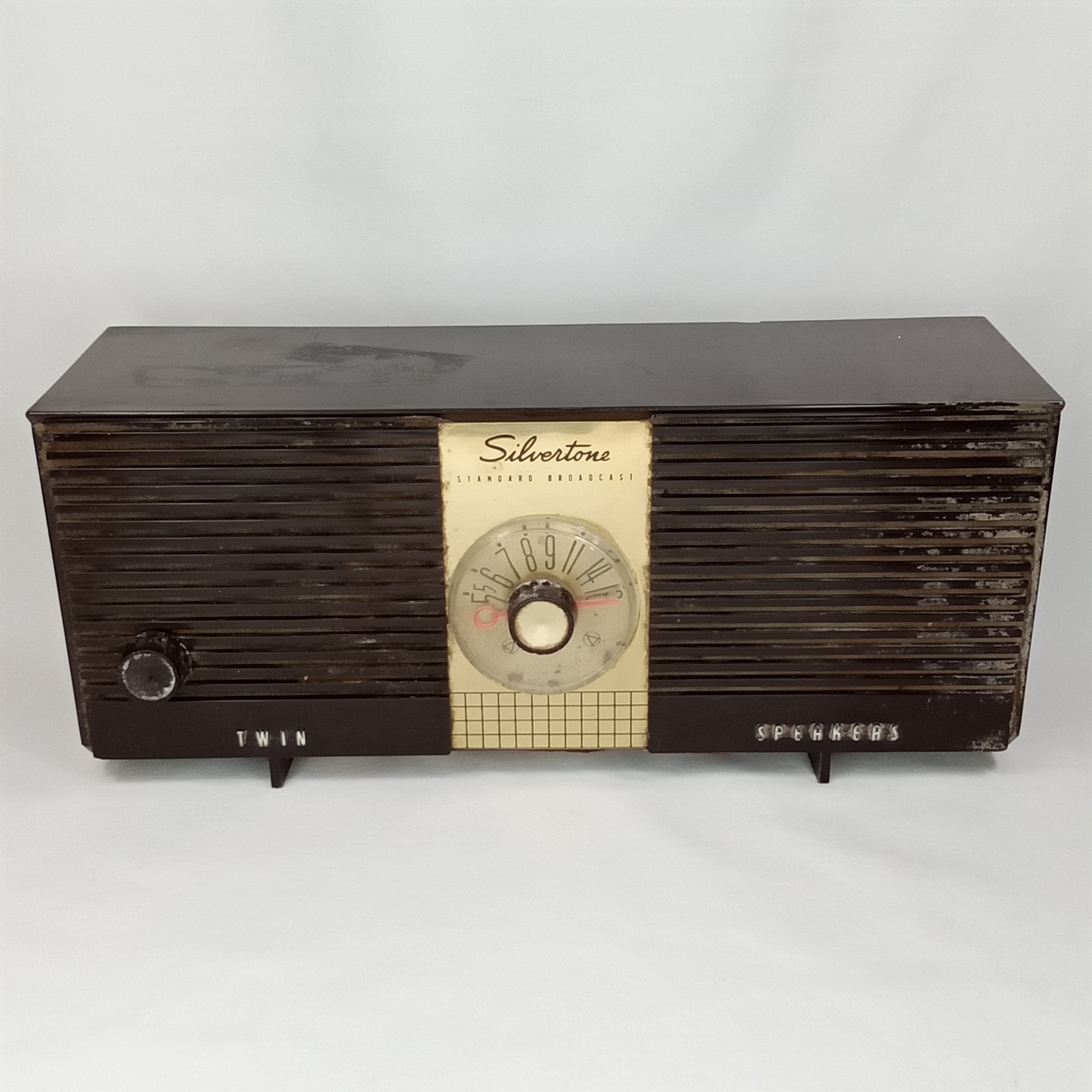 MCM Tube Radio Silvertone 9004 Brown With Twin Speakers Made In USA 1959