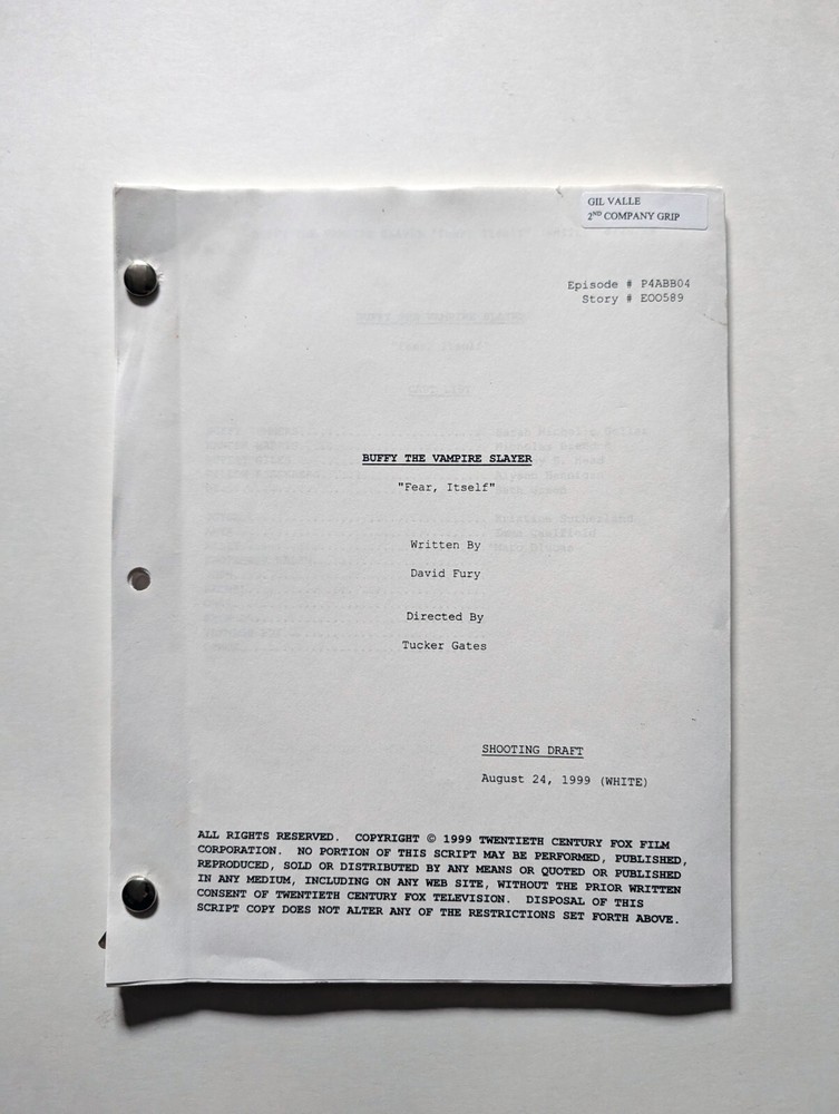 Buffy The Vampire Slayer Original Production Script - "Fear, Itself" S04E04
