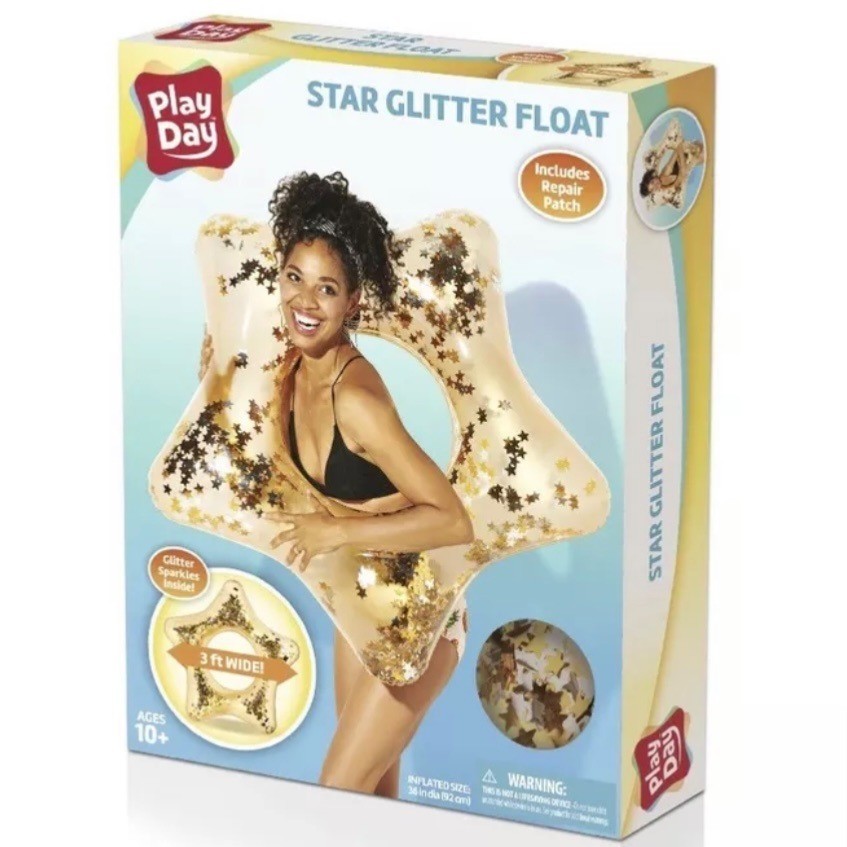 Play Day Star Glitter Float Inflatable Pool Ring Sparkle Inside 3ft Water Toy