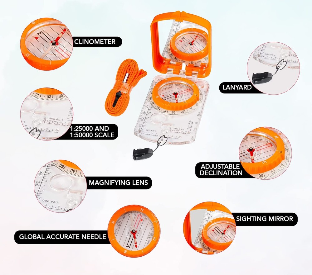 Sighting Compass Mirror Adjustable Declination - Boy Scout Compass Survival C...