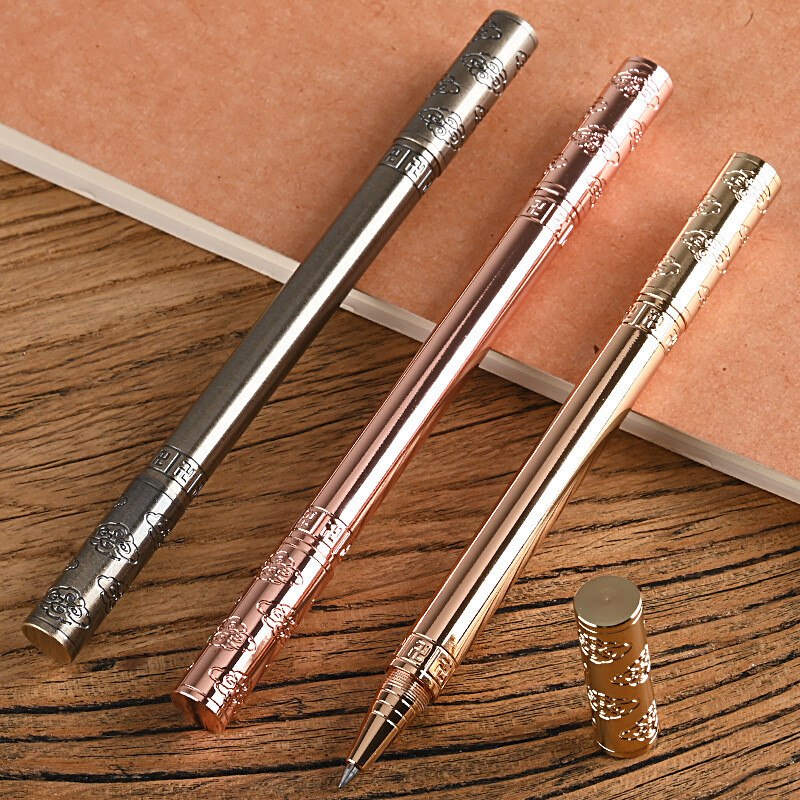 Fine Engraved Pattern Brass Pen - Metal Roller Ballpoint Gel Pen 0.5mm Black ink