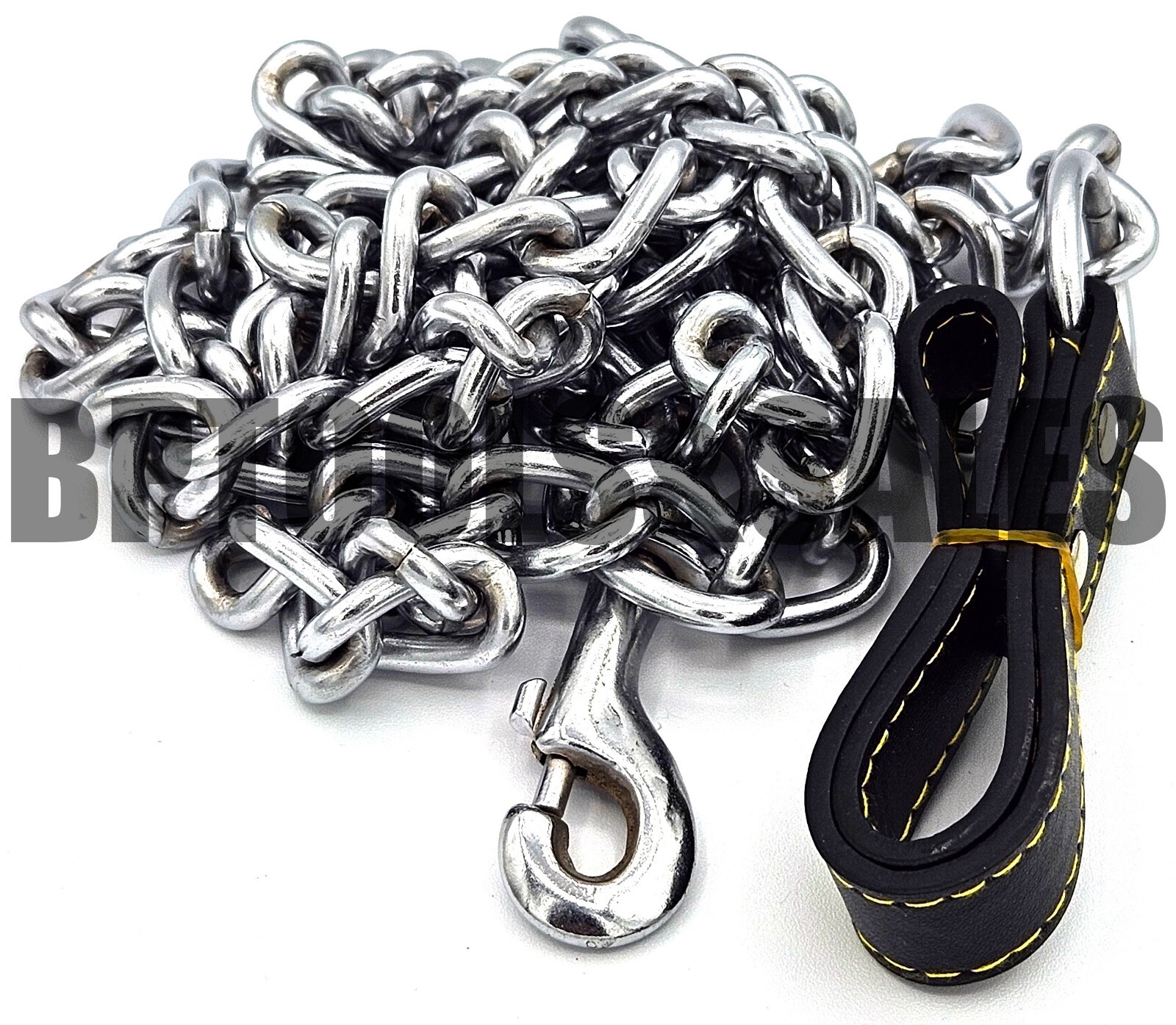 72" Heavy Duty Chrome Chain Dog Pet Leash w/ Black Leather Strap Strong Holding