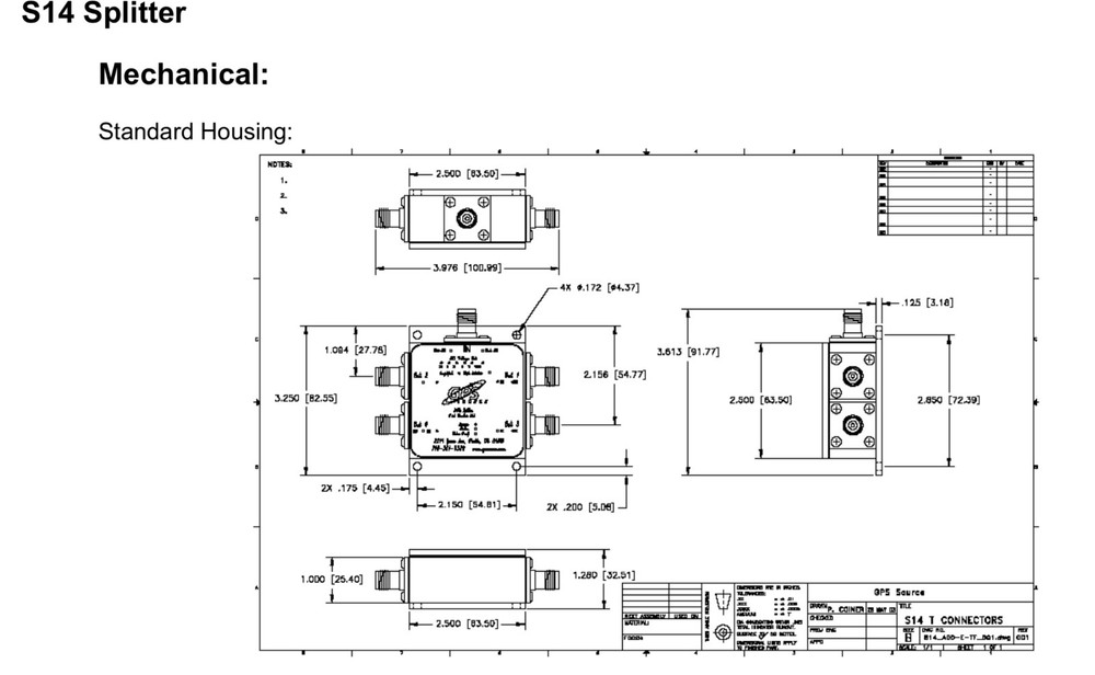 GPS Source 4-Way Splitter w/ Tiny Ports, S14-A00-SF
