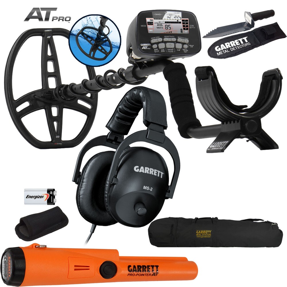 Garrett AT PRO Metal Detector w/ Pro-Pointer AT Pinpointer, Edge Digger, and Bag