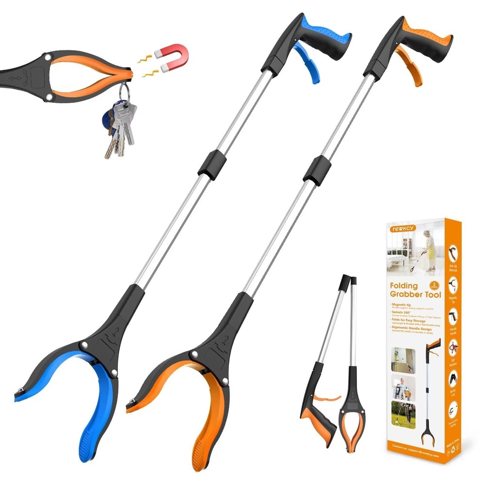 32 Foldable Grabber Tool 2-Pack with 360° Rotating Jaw  Magnet, Lightweight