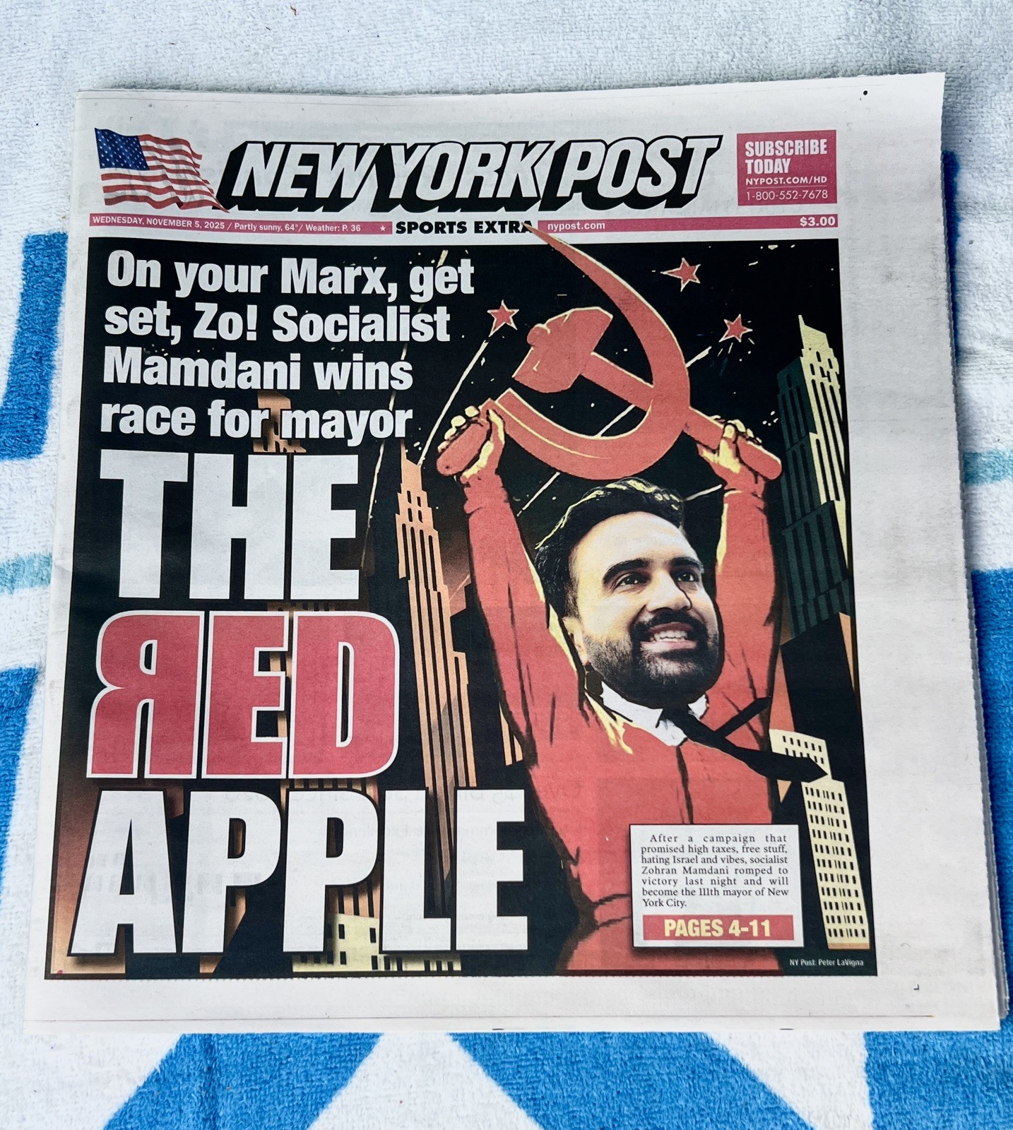 New York Post : The Red Apple - Zohran Mamdani Wins NYC Mayor Election 11/5/25