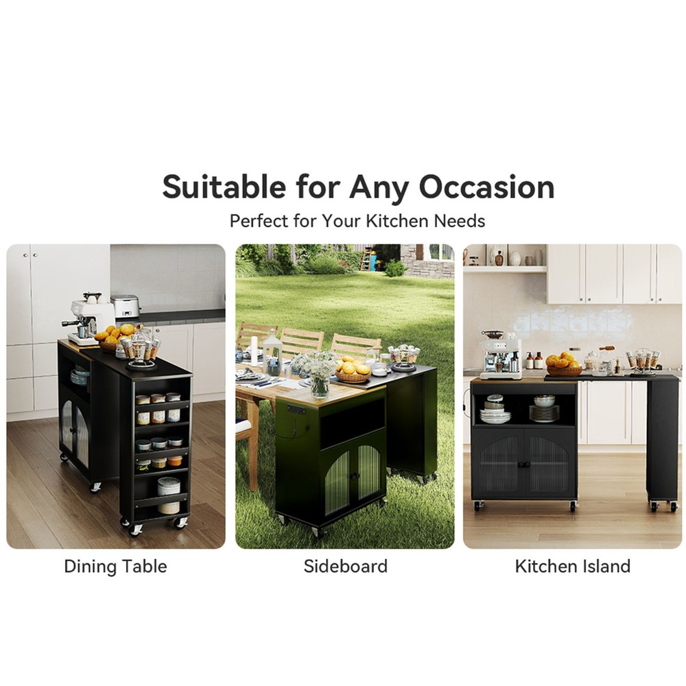 Rolling Kitchen Island Table With LED Light Power Outlets For Kitchen RAEA